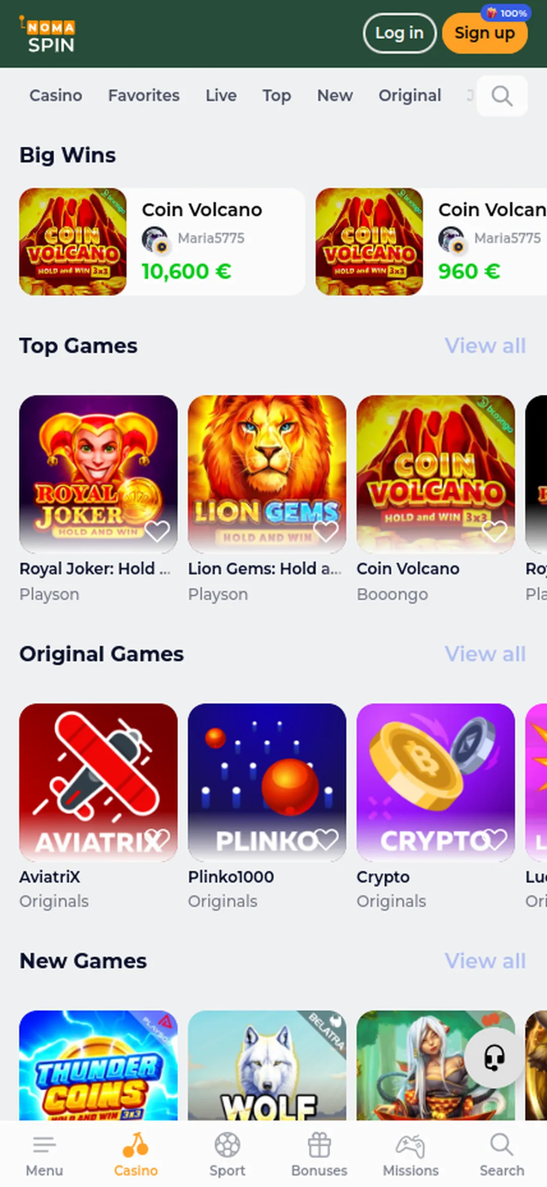 Nomaspin Casino app e mobile